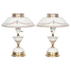 White & Gold Regency Table Lamps, a Pair