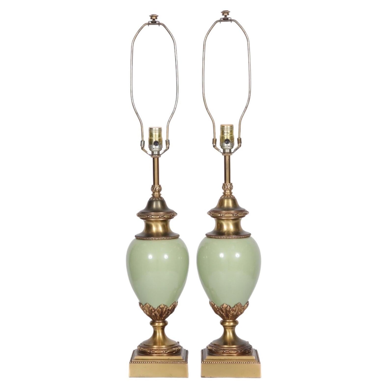 Brass and Porcelain Table Lamps by Stiffel, a Pair For Sale