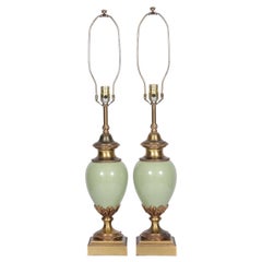 Brass and Porcelain Table Lamps by Stiffel, a Pair