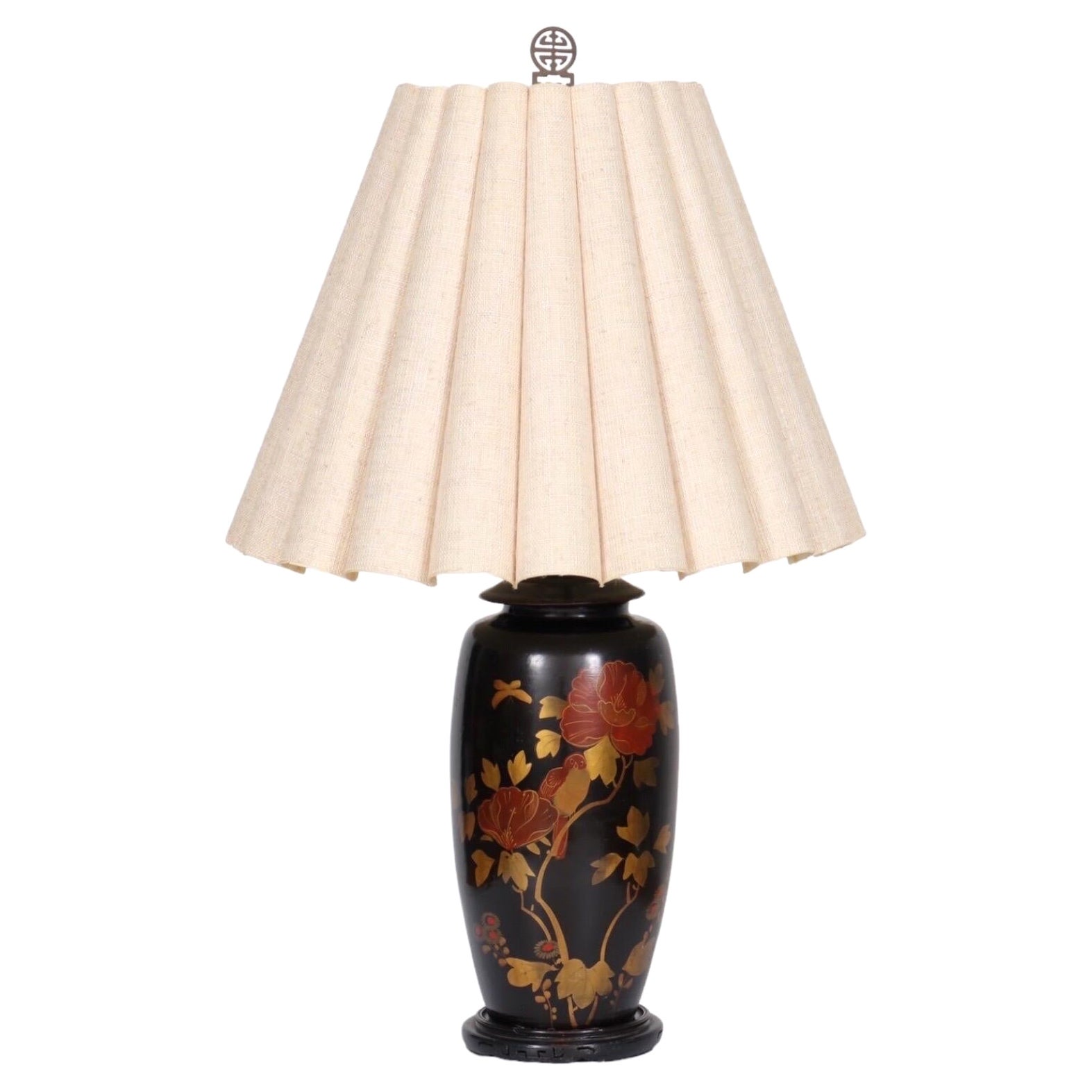 Chinoiserie-Tischlampe mit schwarzer Japanglasur