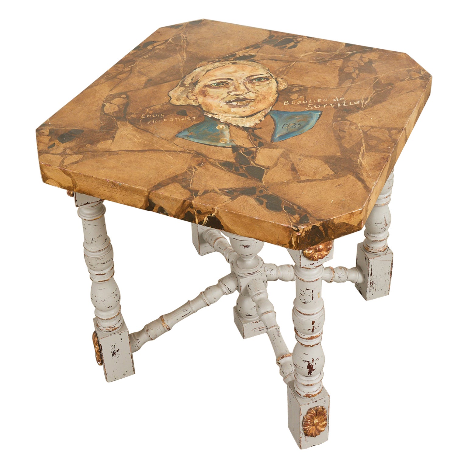 Louis XIV Style Center Table Painted by Artist Ira Yeager For Sale