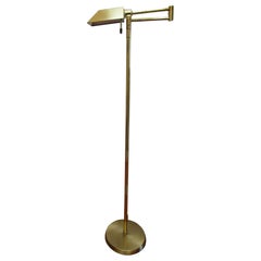 Vintage Pharmacy Floor Lamp in Brass with Swing Arm and Dimmer Switch