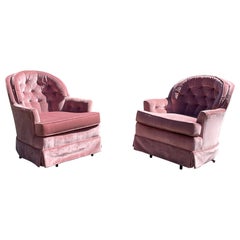 Mid-Century Pink Crushed Velvet Swivel Chairs , circa 1960s