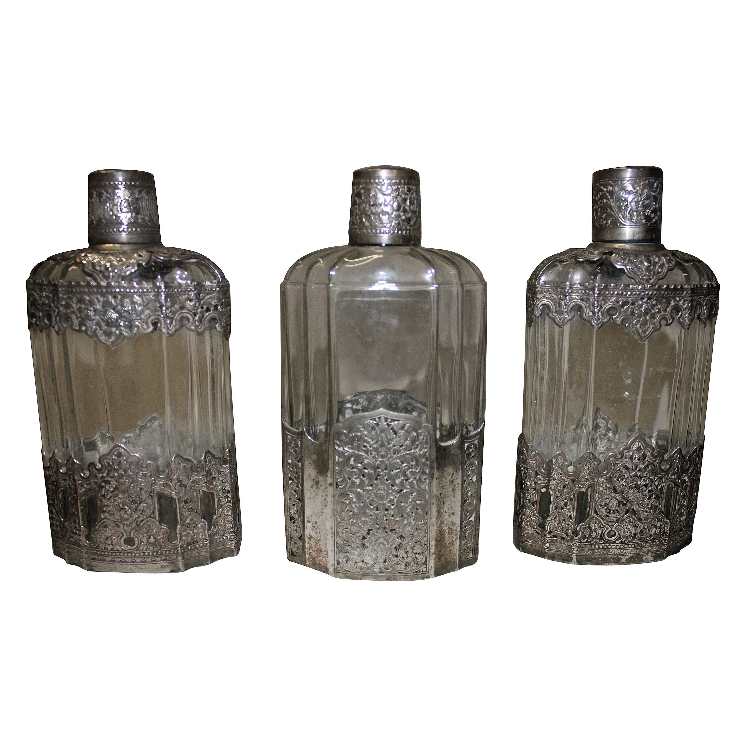 Set of 19th Century Glass Bottles Signed "Cotty" For Sale