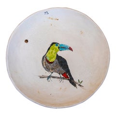 Big Round Plate in hand painted Ceramic with Bird