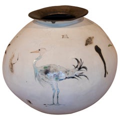 Round-Shaped Vase in hand painted Ceramic with Insects