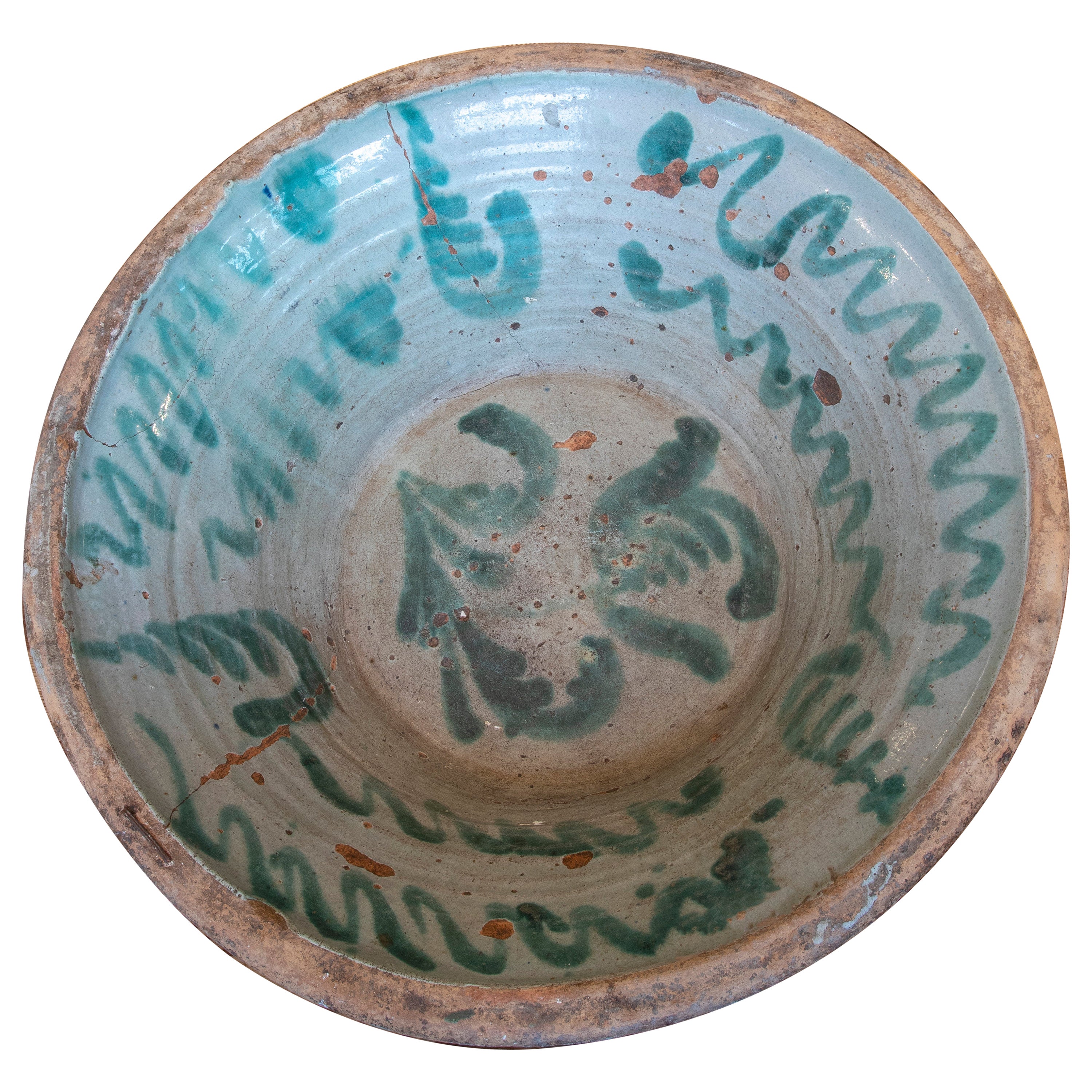 19th Century Spanish Large Granada Fajalauza "Lebrillo" Ceramic Bowl