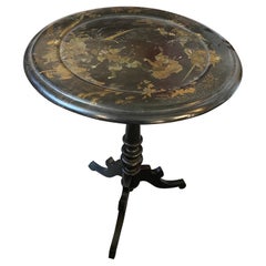 1870s Victorian Orientalist Papier Maché English Tilt Top Side Table