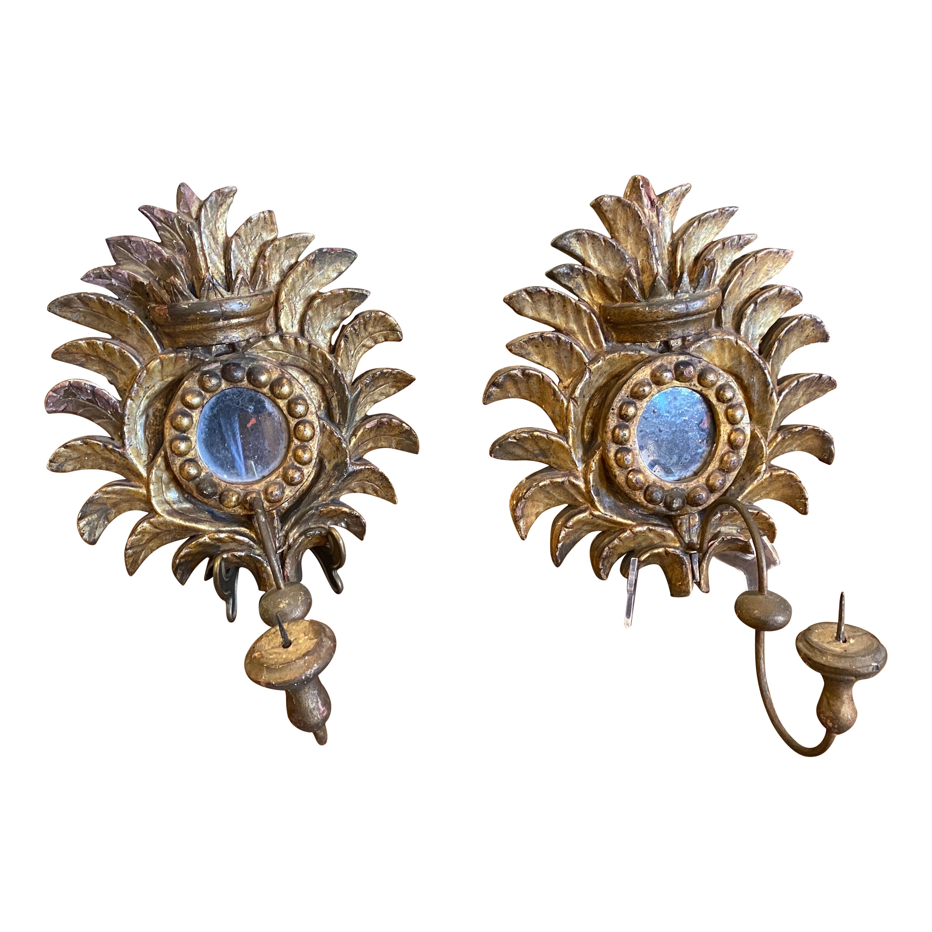 1750s Set of Two Louis XV Hand-Carved Giltwood Sicilian Candle Sconces