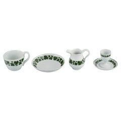 Antique Meissen. Green Ivy Vine, Four Parts, Egg Cup, Cup, Saucer and Cream Jug