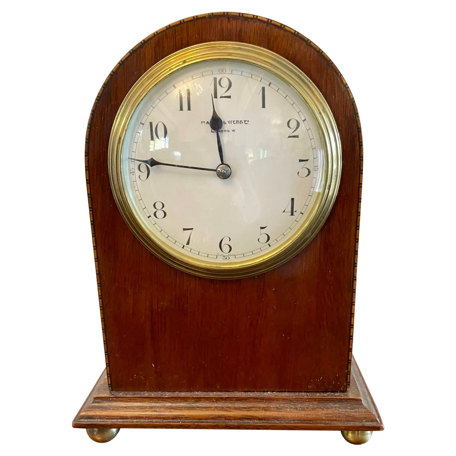 Antique Mahogany Inlaid Mantle Clock by Mappin & Webb
