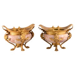 Pair of Centerpieces. Ormolu, Marble. France, Late 19th Century