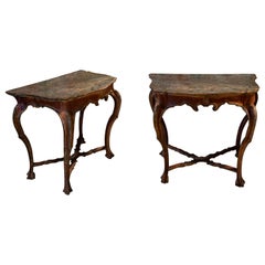 18th Century Andalusian  Pair of Consoles with Hand-Painted Marbled Top