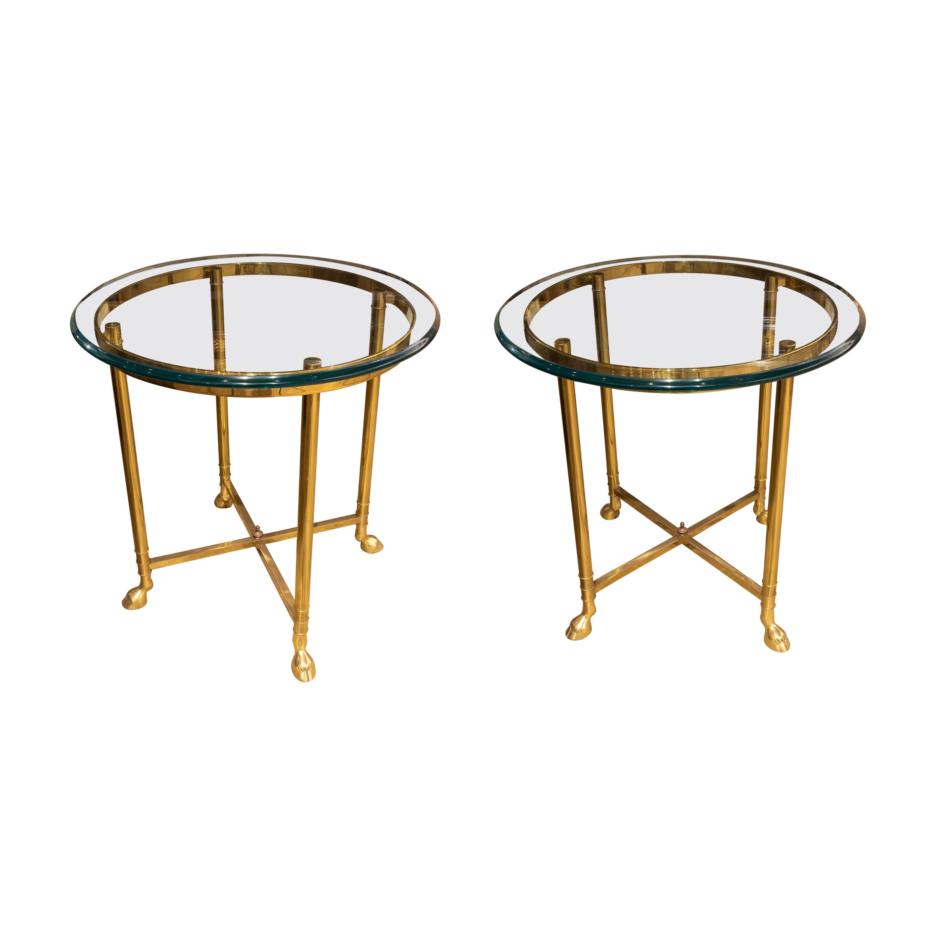 1970s French Pair of Gilded Bronze and Glass Tables