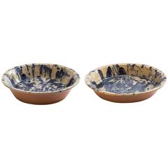 Hand-Painted Large Ceramic Serving Bowls with Blue Decorations