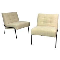 Pair of Corbusier Mid-Century Modern Style Lounge / Slipper Chairs, Tubular