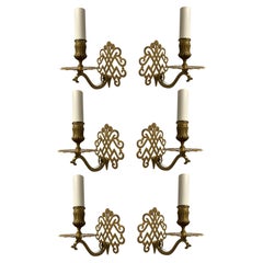Set of Six Unusual Brass Single Arm Sconces