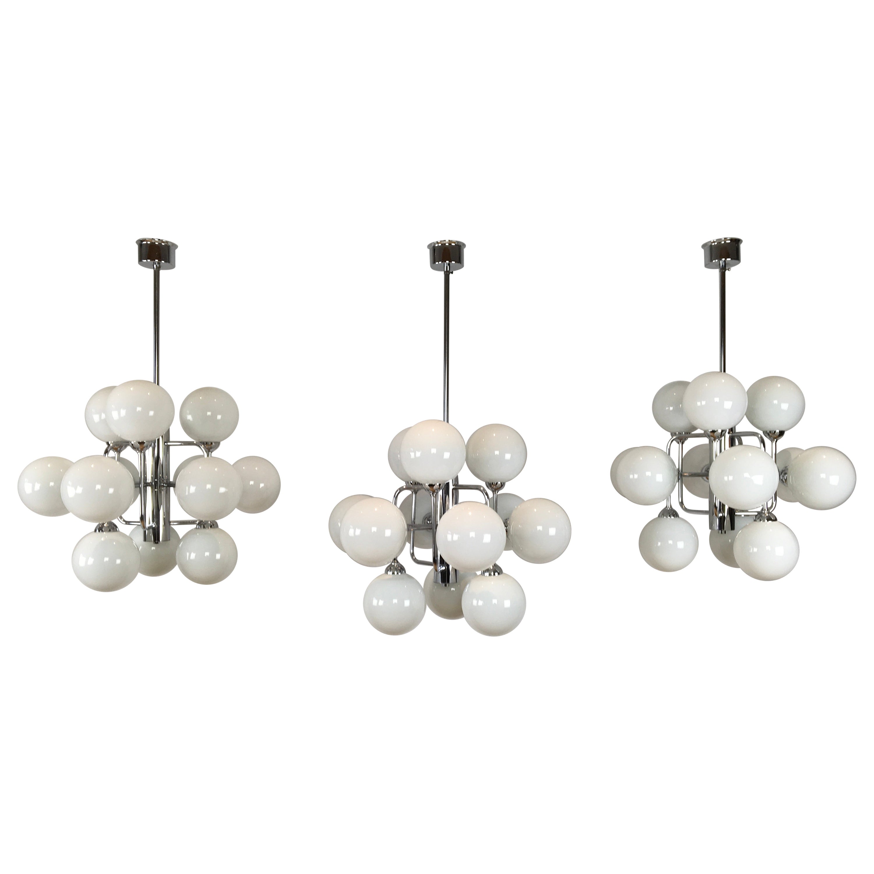 Mid-Century Atomic Chandeliers with 12 Lights, 3 Pieces Available For Sale
