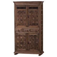 19th Catalan Spanish Baroque Carved Walnut Tuscan Two Doors Wardrobe or Cabinet