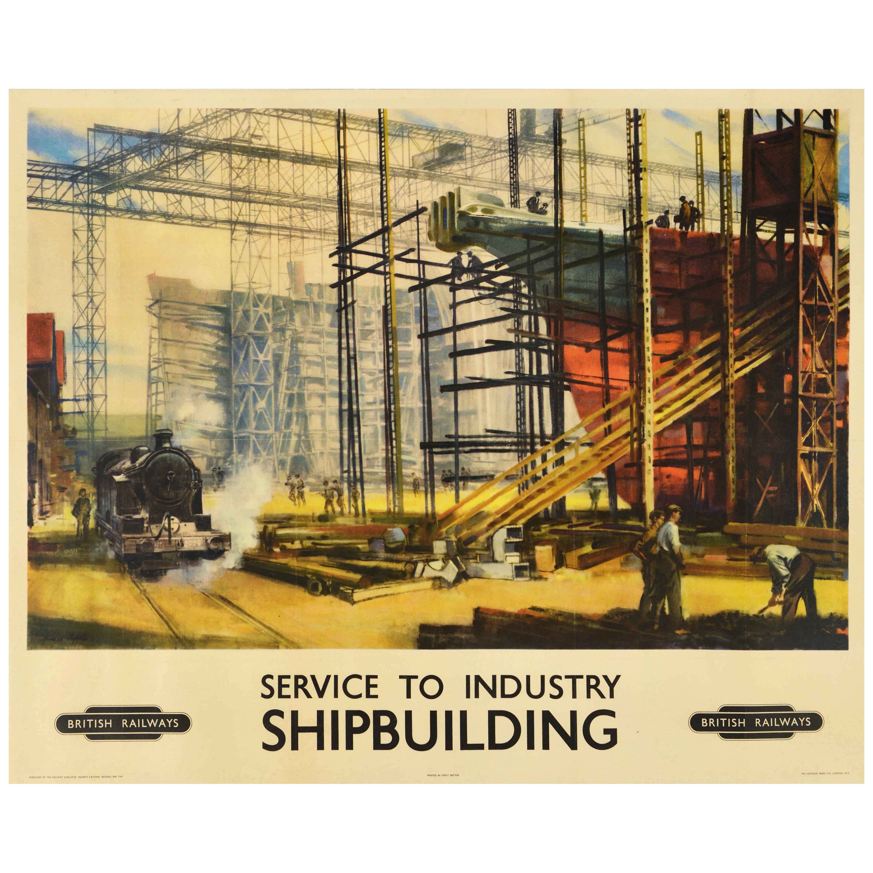 Original Vintage Poster Service To Industry Shipbuilding British Railways Train For Sale