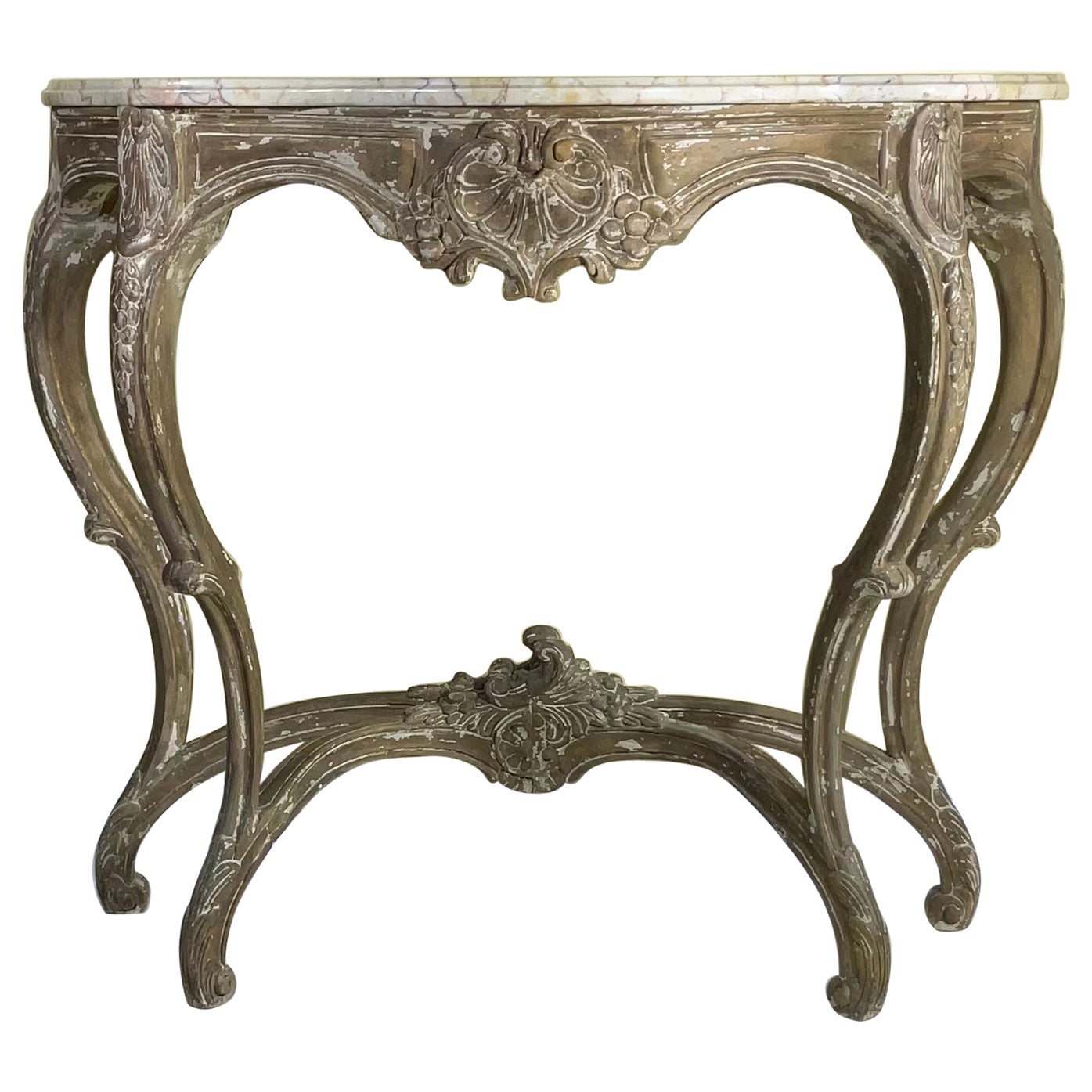 French Louis XV Provencal Style, Antique Marble-Top Console Table