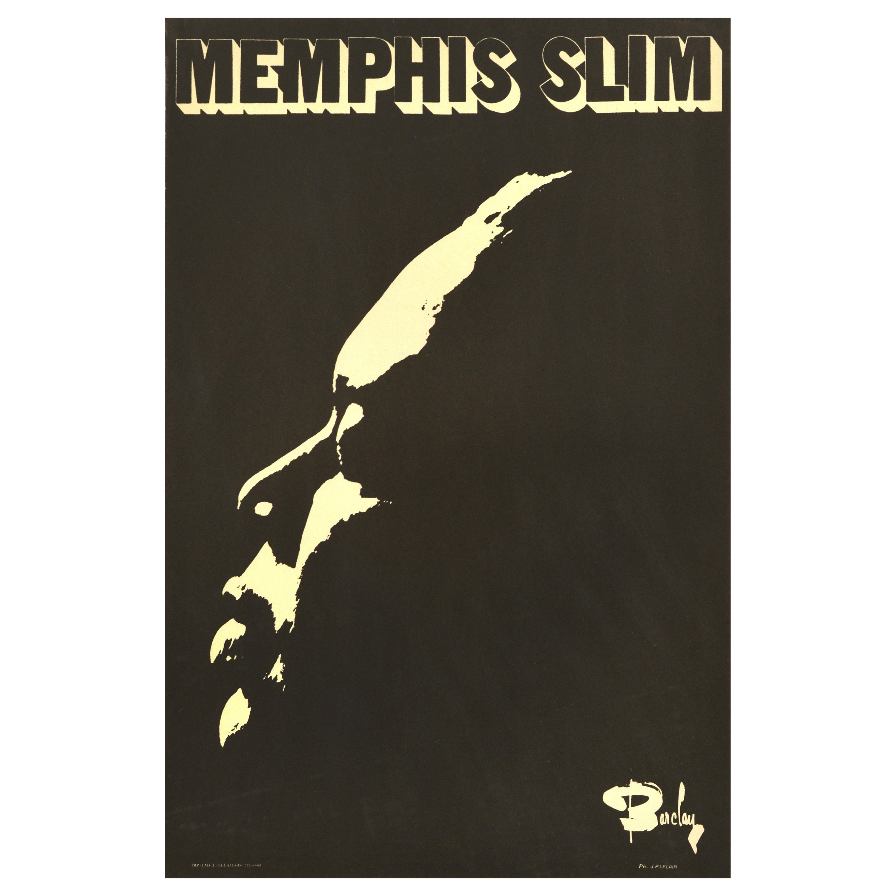 Original-Vintage-Poster, Memphis Slim John Len Chatman, „Over Blues“, Klavier, Musiker im Angebot