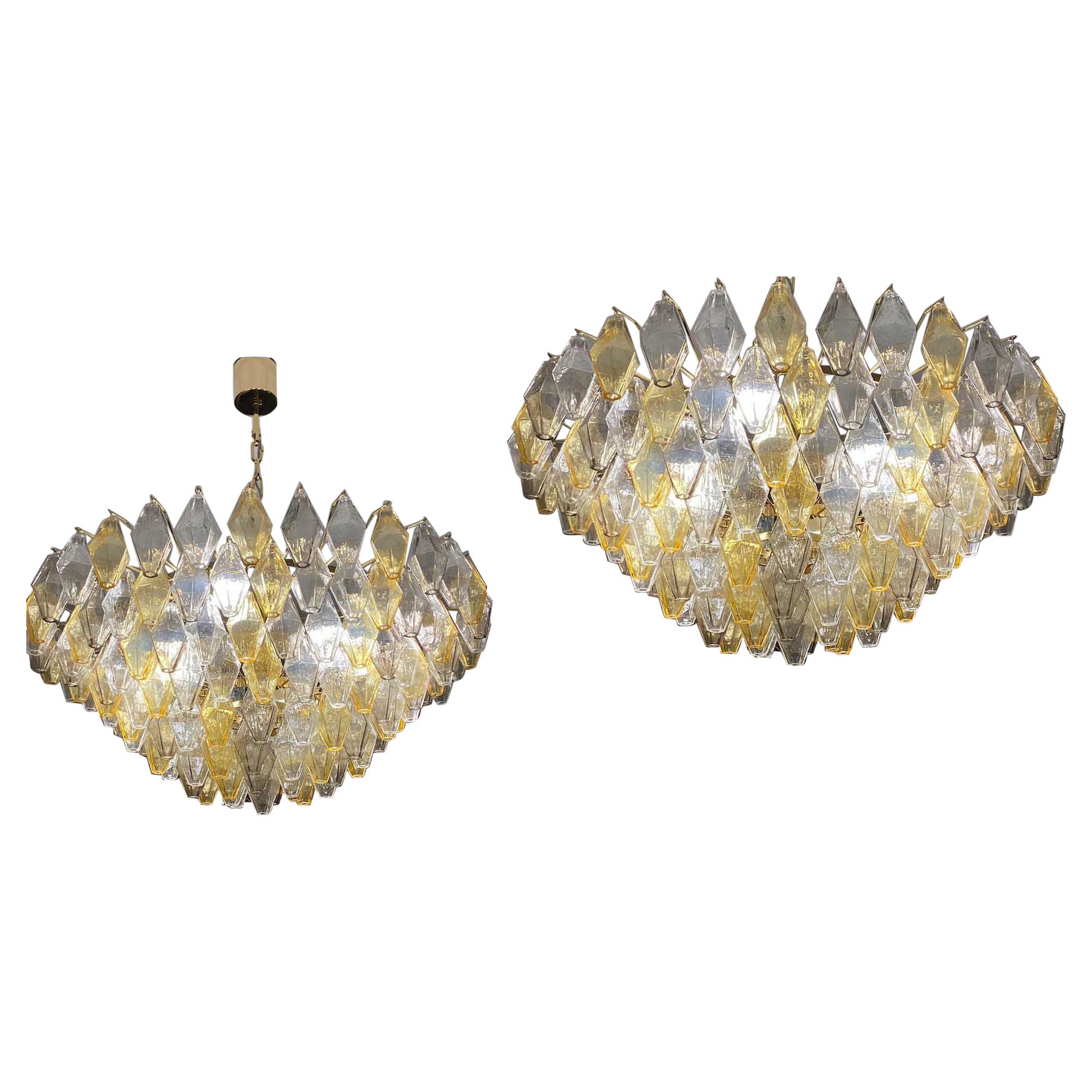 Amber an Grey Large Poliedri Murano Glass Chandelier or Ceiling Light For Sale