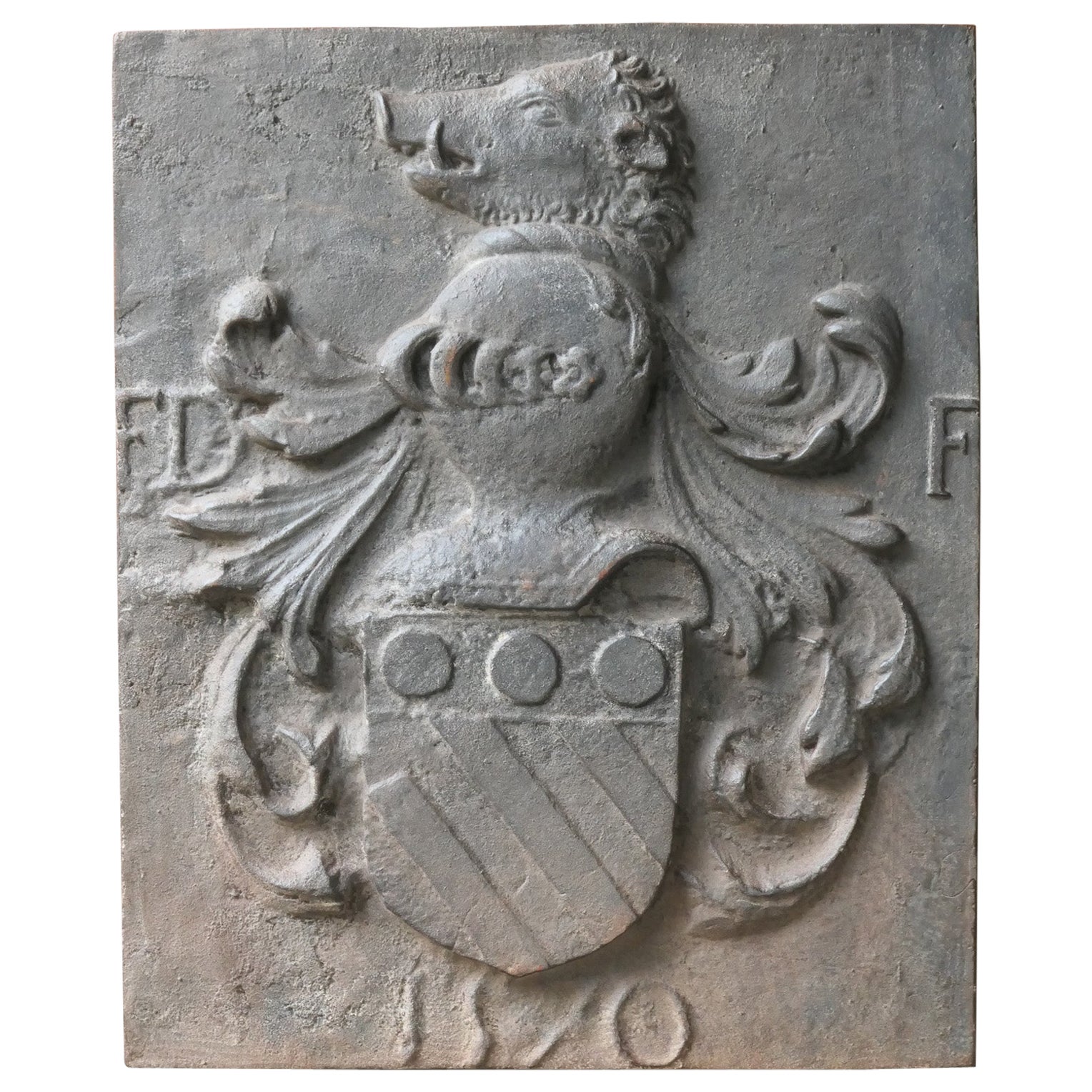 French Louis XIV Style 'Coat of Arms' Fireback / Backsplash For Sale