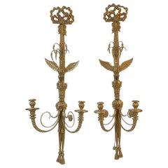Vintage Pair of Large Italian giltwood Eagle Wall Sconces