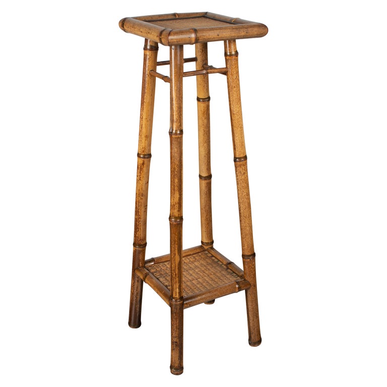 French Bamboo and Rattan Plant Stand or Pedestal For Sale at 1stDibs