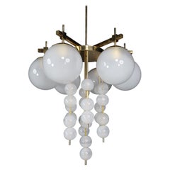Brass Chandelier with Frosted Glass Globes, Czechia 1950s
