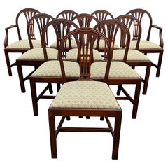 Set of Ten English Hepplewhite Style Upholstered Mahogany Dining Chairs