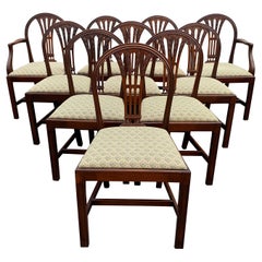 Juego de diez sillas de comedor inglesas de caoba tapizadas al estilo Hepplewhite