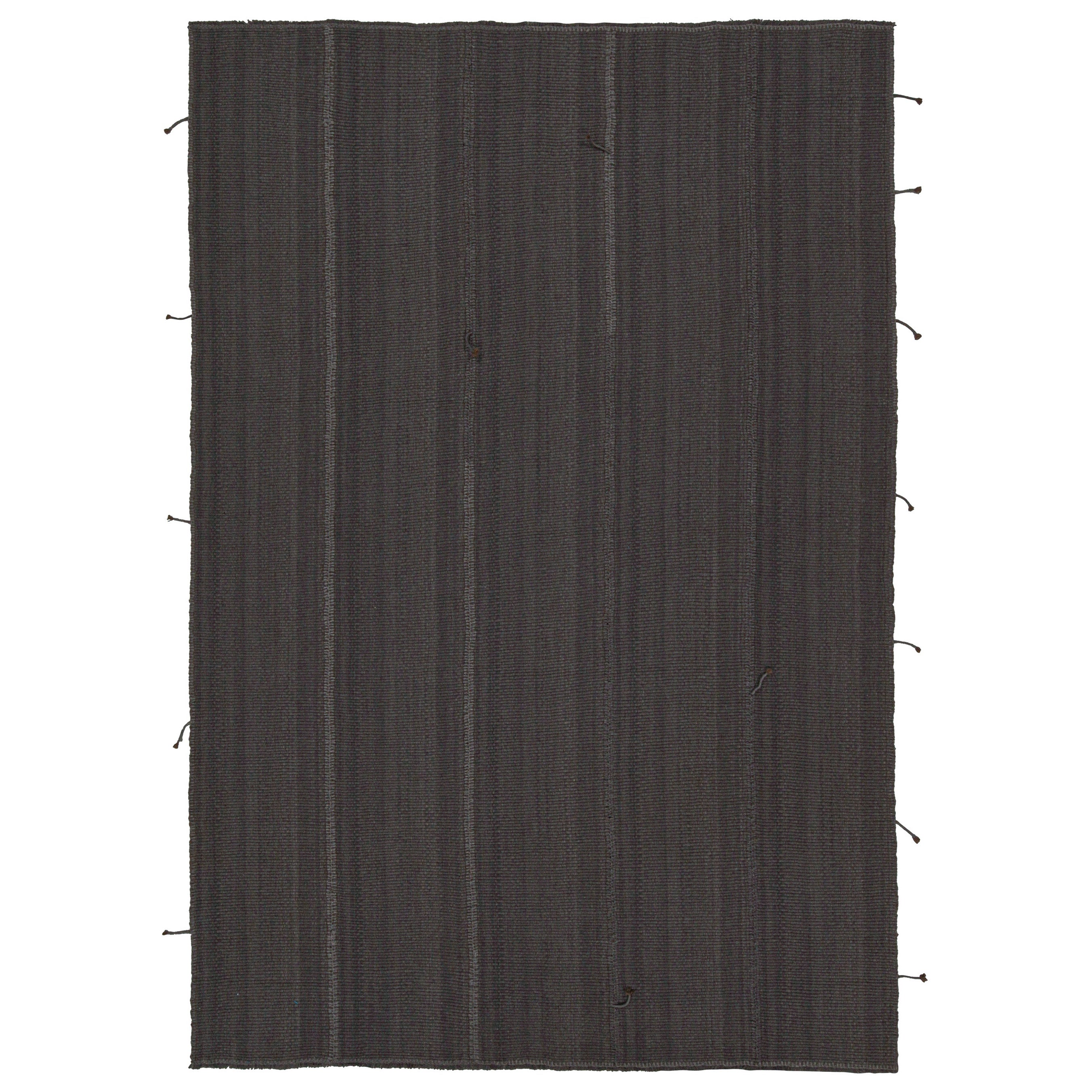 Rug & Kilim’s Contemporary Kilim Rug in Slate Gray with Brown Accents For Sale