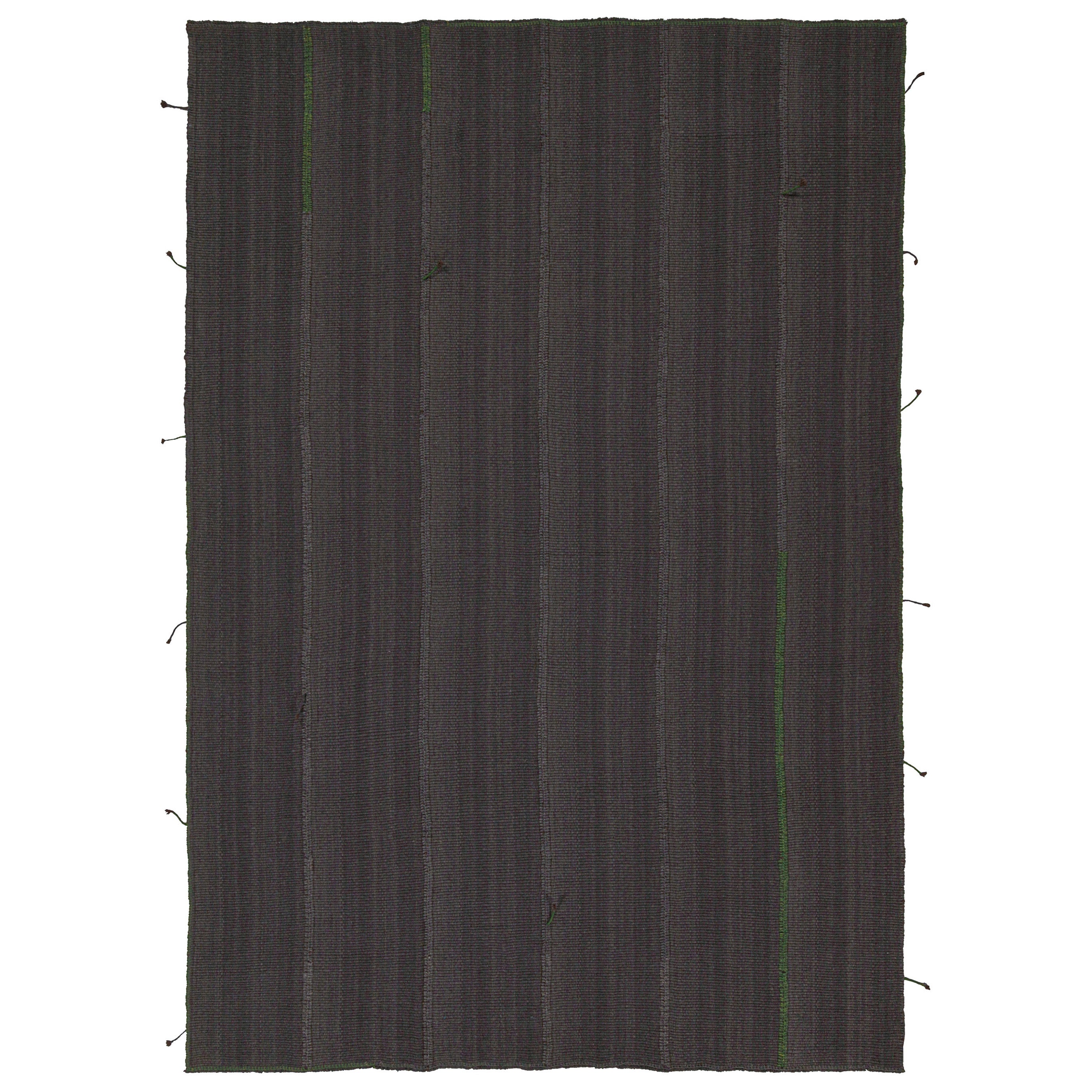 Rug & Kilim’s Contemporary Kilim Rug in Slate Grey with Purple & Brown Accents