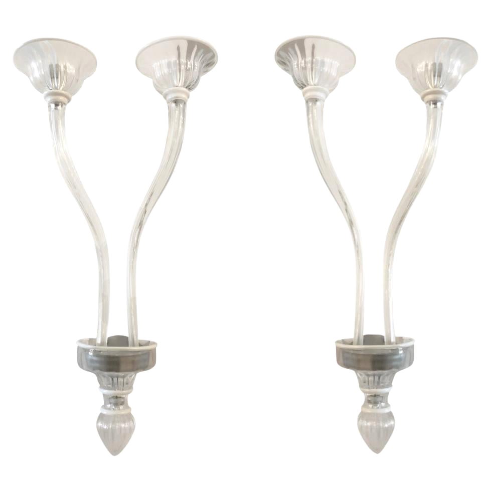 20th Century Italian Pair of Vintage Double Arm Murano Glass Wall Sconces