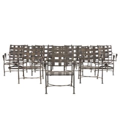 Used Set of Twelve Salterini Style Iron Strap Lattice Garden Chairs