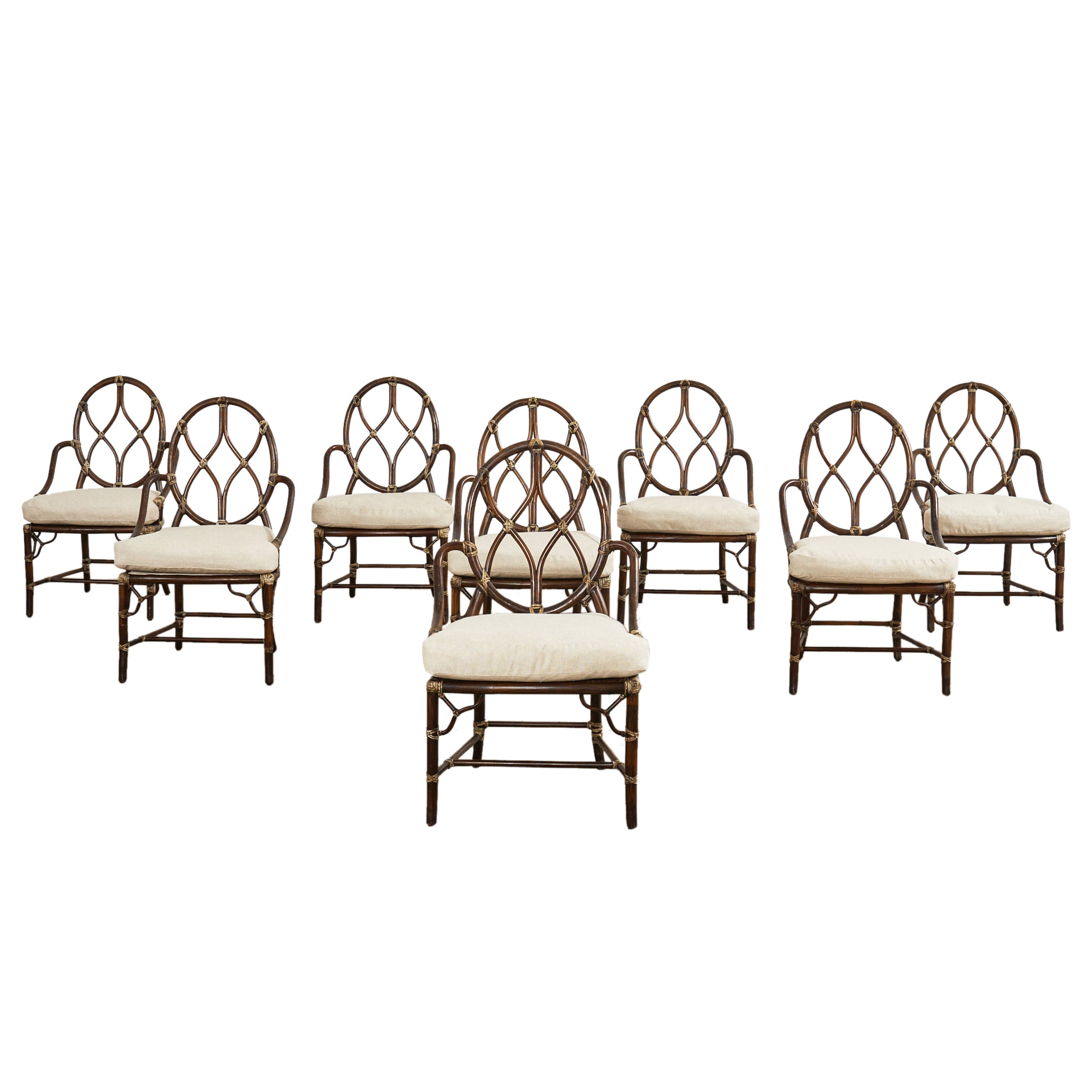 Set of Eight McGuire Organic Modern Rattan Cane Dining Armchairs