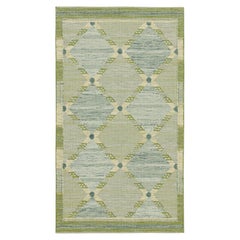 Rug & Kilim’s Scandinavian Style Kilim with Green and Blue Diamond Lattices