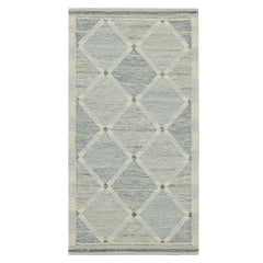 Rug & Kilim’s Scandinavian Style Kilim Runner with Blue Diamond Lattice Patterns