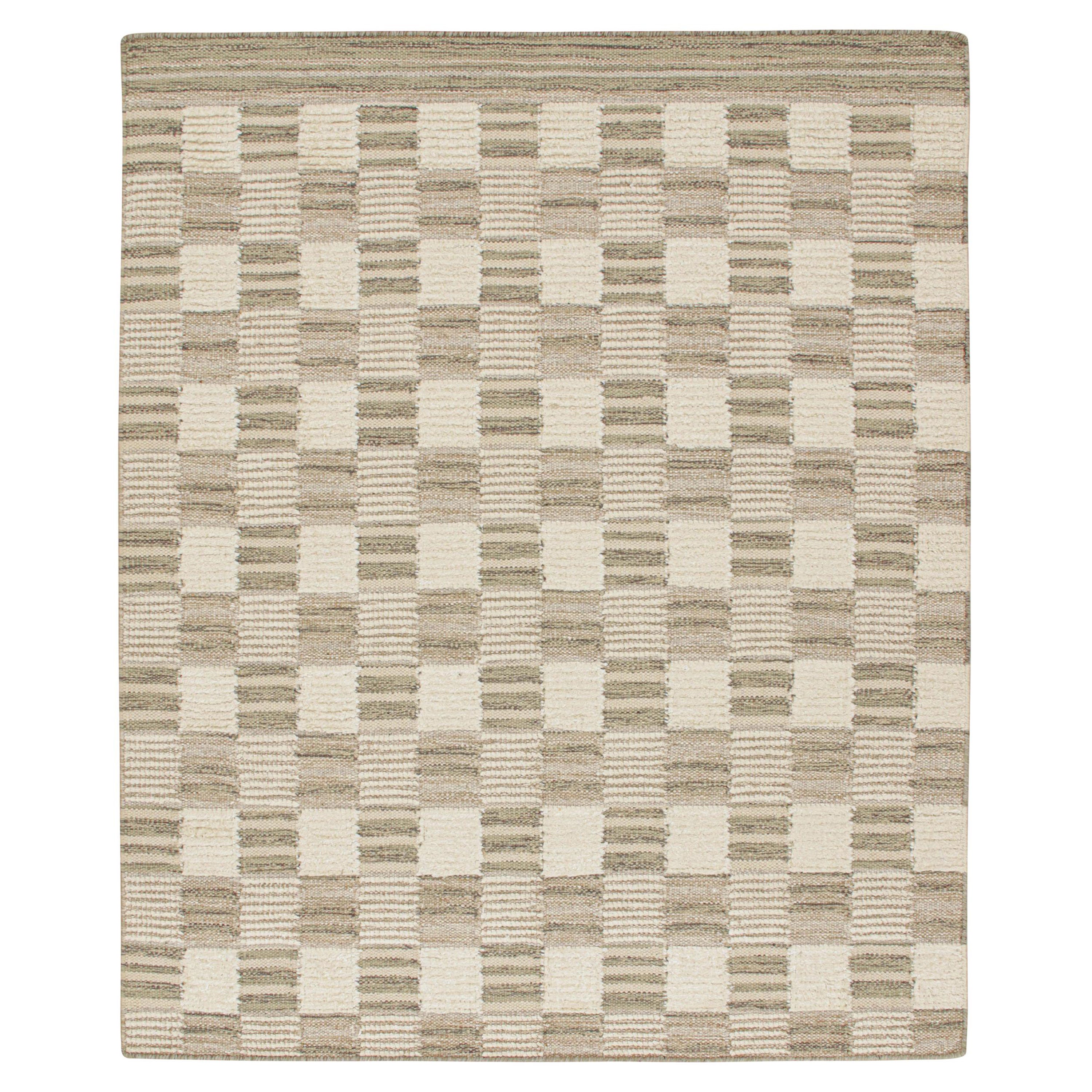 Rug & Kilim's Scandinavian Style Kilim in Beige-Brown & White Geometric Pattern (Kilim de style scandinave à motif géométrique beige, marron et blanc)