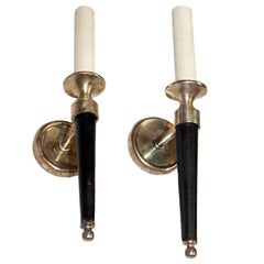 Pair of Silver Plated and Leather Sconces
