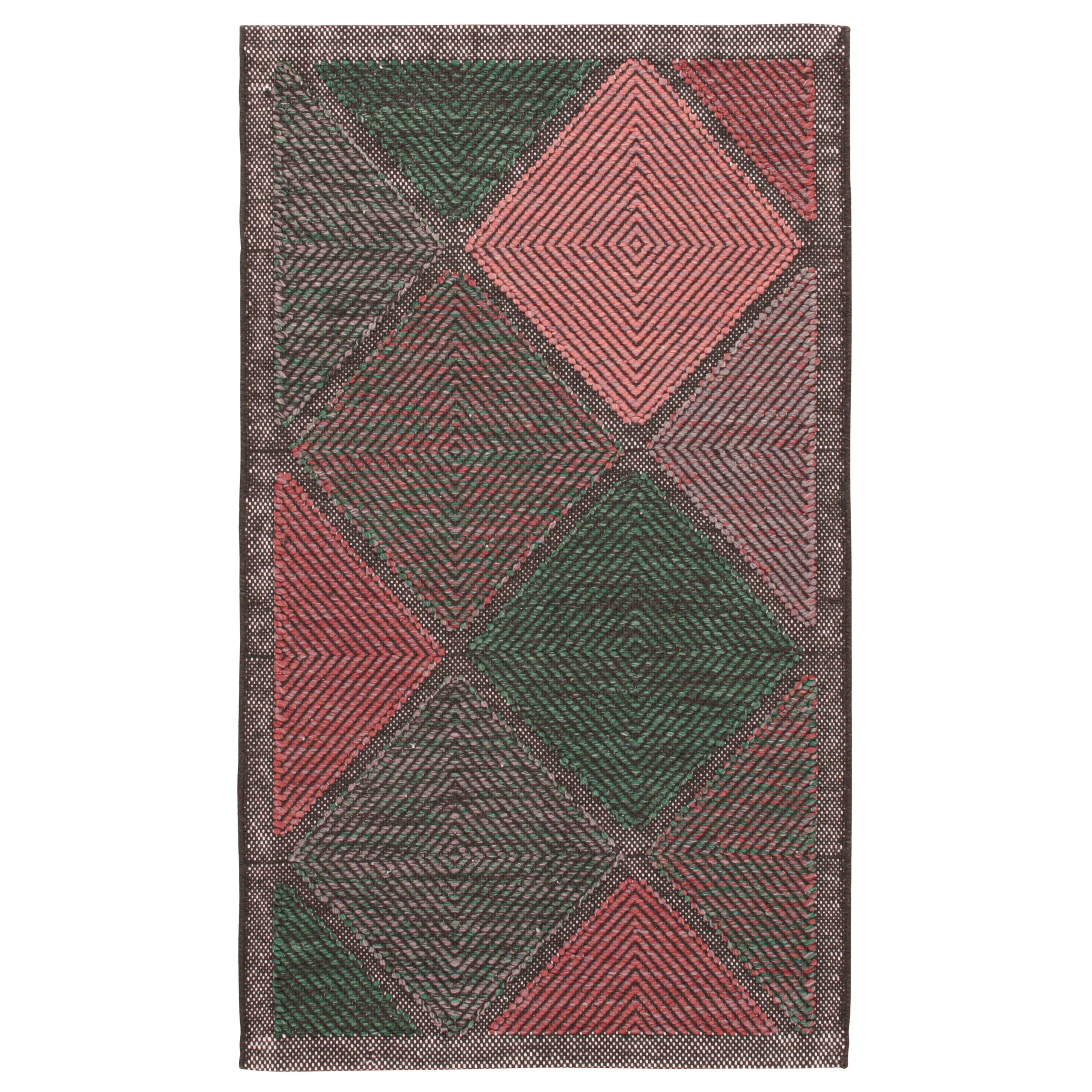 Rug & Kilim’s Scandinavian style Kilim in Brown, Pink and Teal Diamond Patterns For Sale