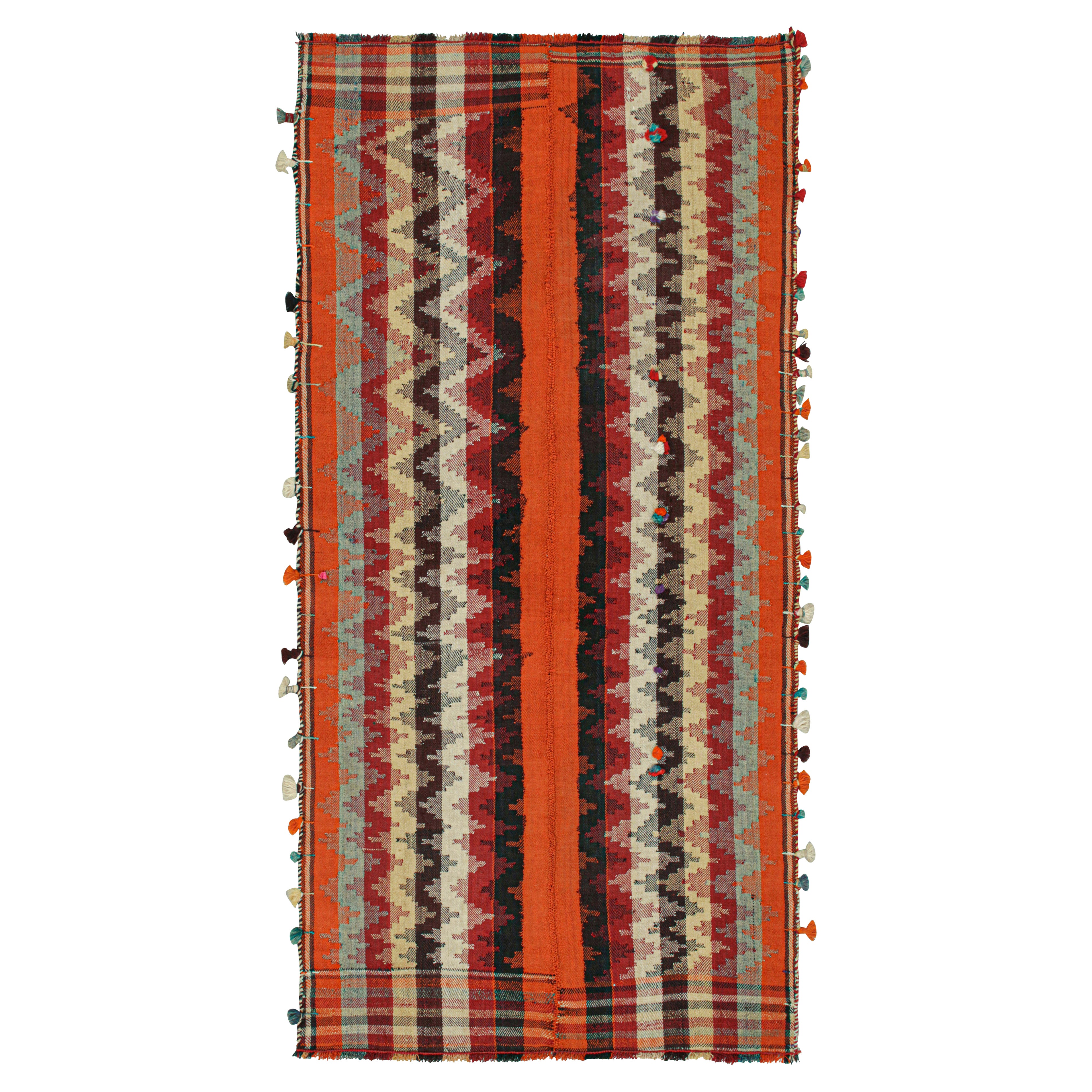 Vintage Persian Kilim in Orange with Stripes and Chevrons For Sale