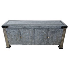 1980s Tessellated Gray Marble Four Door Credenza Sideboard