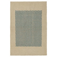 Kilim persa estilo Sofreh de Rug & Kilim en beige con diseño de tablero de ajedrez azul