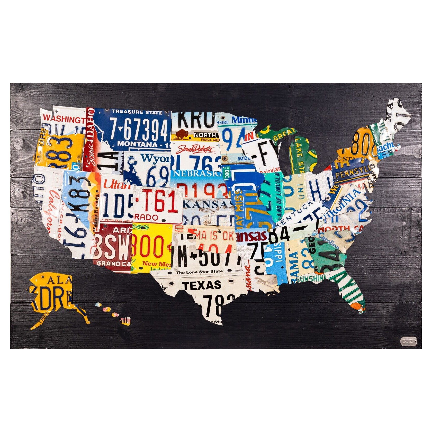 Contemporary Assemblage License Plate Art Map of the USA by Design Turnpike For Sale