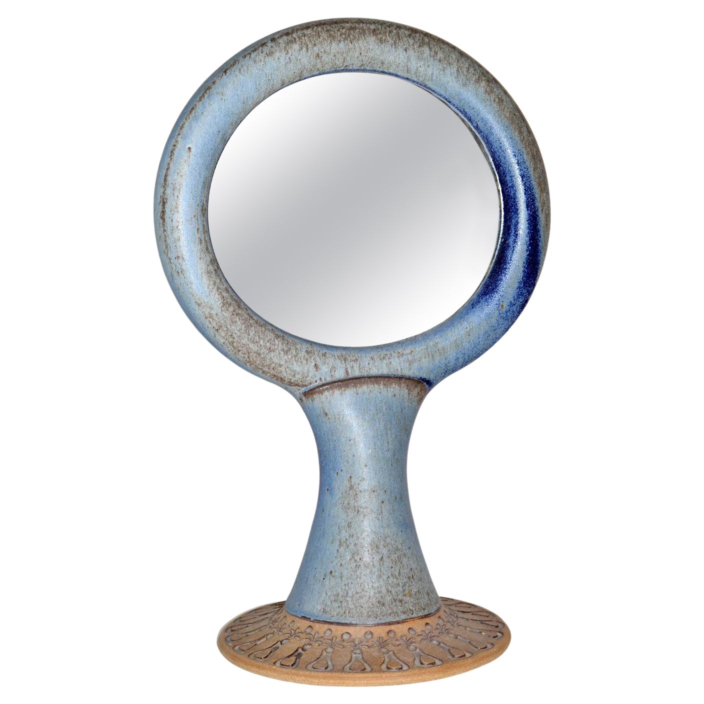 Unique Studio Pottery Glazed Ceramic Two Sided Vanity or Table Mirror, 1960s For Sale