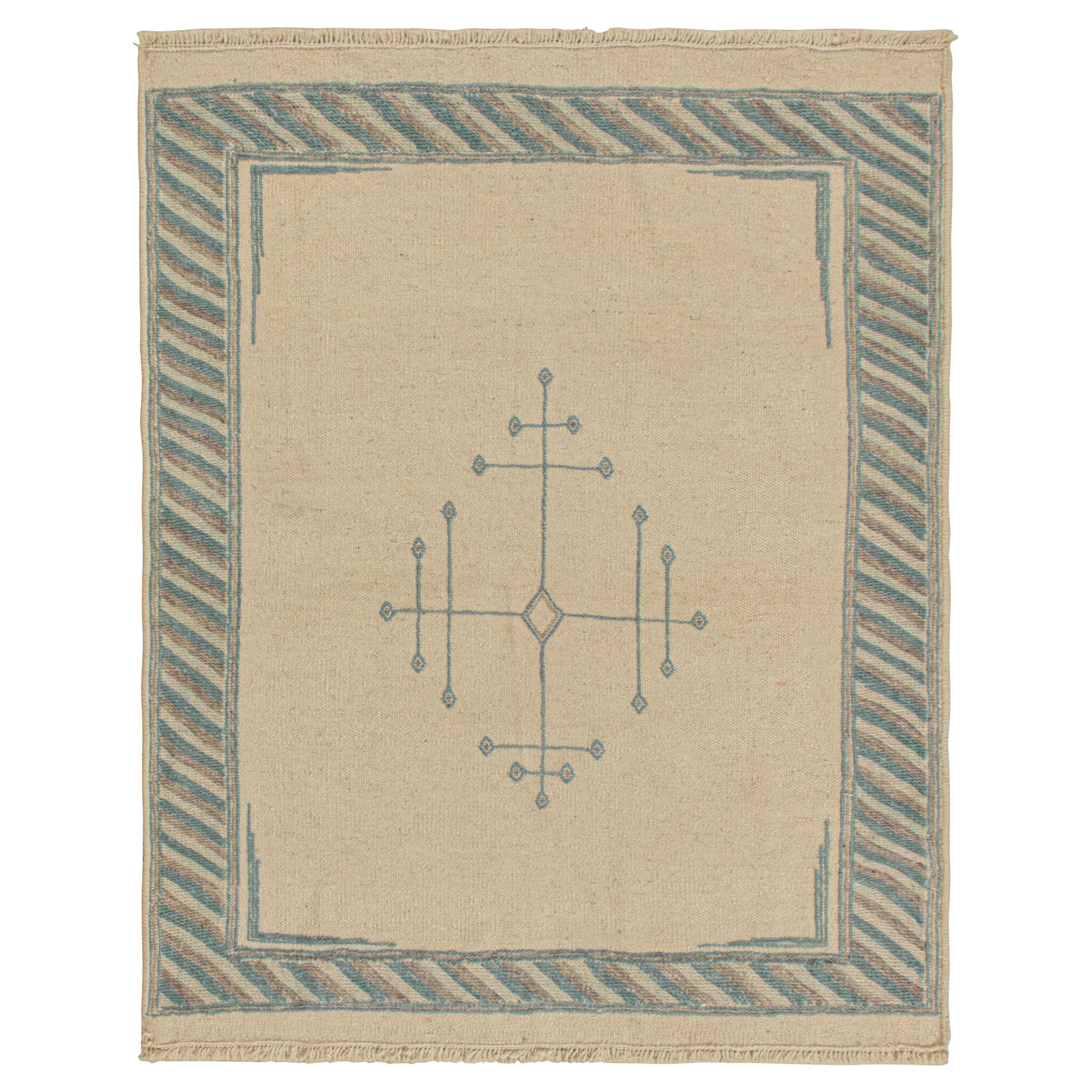 Rug & Kilim’s Sofreh-Style Persian Kilim in Beige with Blue Medallion For Sale