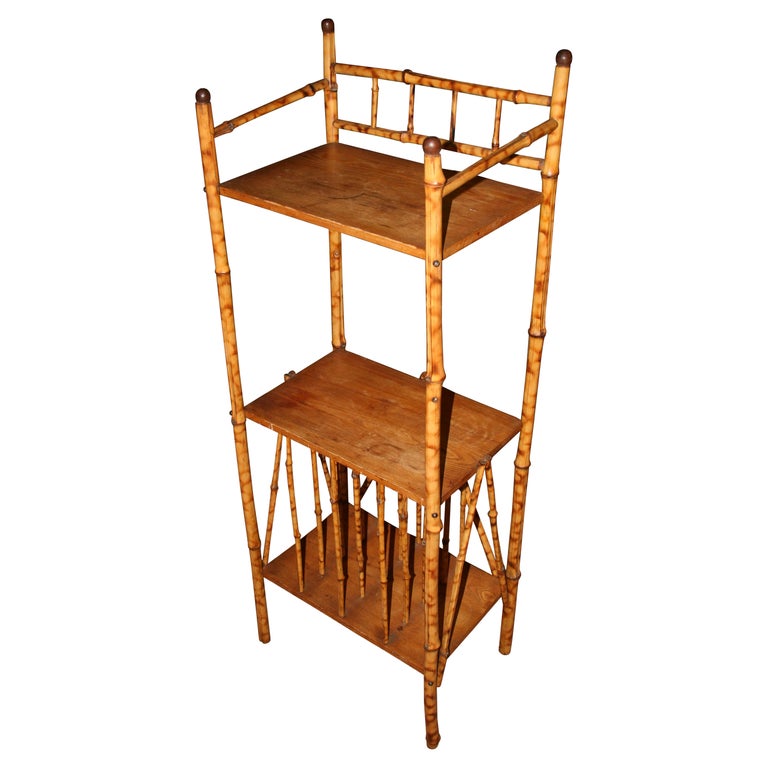 English Colonial Bamboo Shelf with Record Rack For Sale